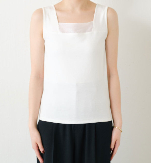  「 シアー切り替えスクエアタンクトップ」|Tシャツ・カットソー|