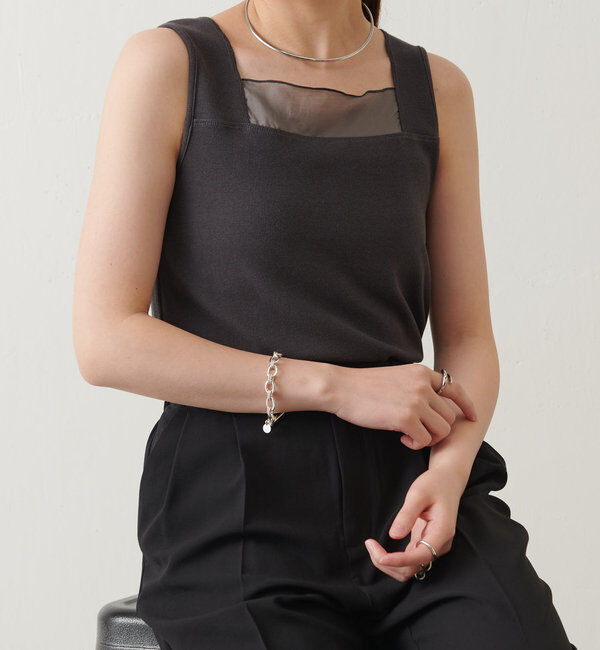  「 シアー切り替えスクエアタンクトップ」|Tシャツ・カットソー|