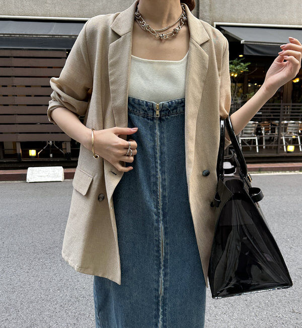  「【ウォッシャブル】シアーダブルジャケット」|テーラードジャケット|ベージュ