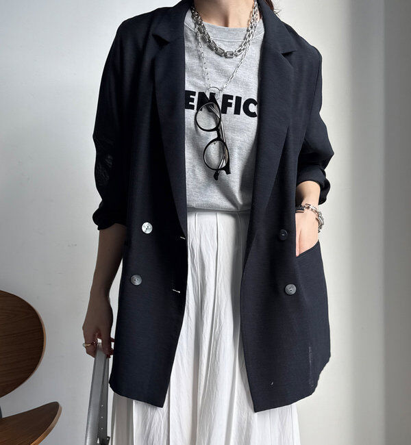  「【ウォッシャブル】シアーダブルジャケット」|テーラードジャケット|ブラック