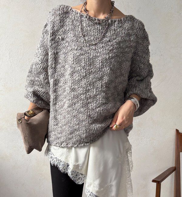  「ローゲージニット」|ニット・セーター|グレー