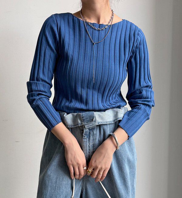  「【WEB限定】ワイドリブボートネックプルオーバー」|ニット・セーター|ブルー