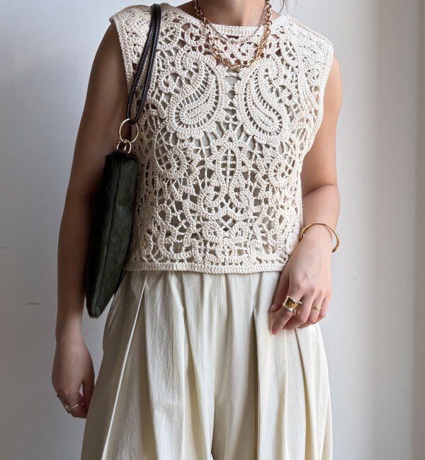  「クロッシェ編みニットベスト」|ニット・セーター|
