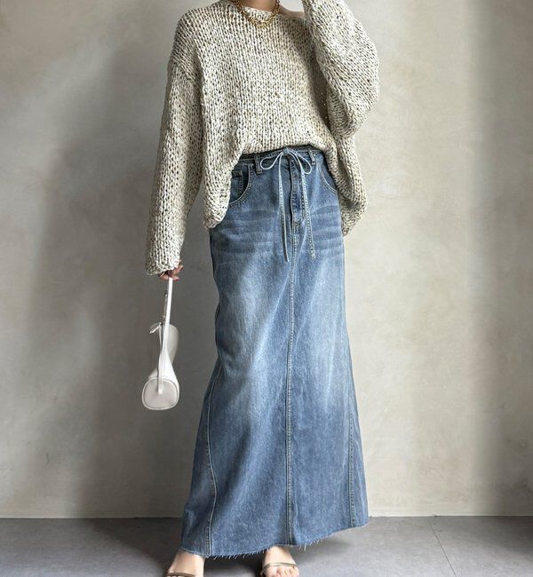  「【セットアップ可能】ベルト付デニムタイトスカート」|スカート|