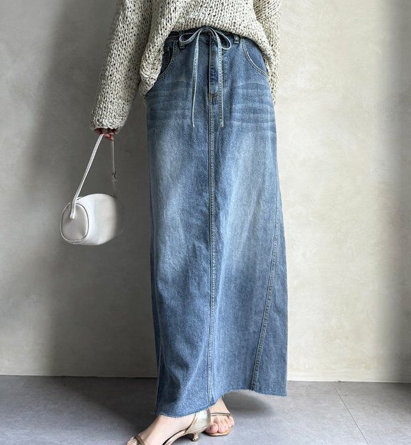  「【セットアップ可能】ベルト付デニムタイトスカート」|スカート|