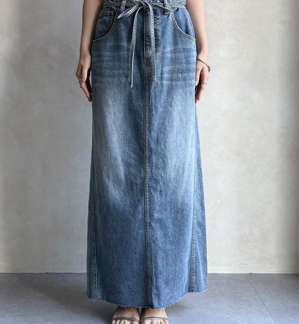  「【セットアップ可能】ベルト付デニムタイトスカート」|スカート|