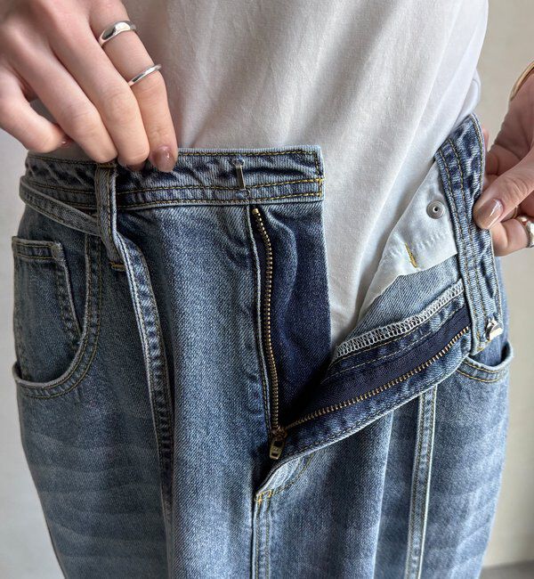  「【セットアップ可能】ベルト付デニムタイトスカート」|スカート|