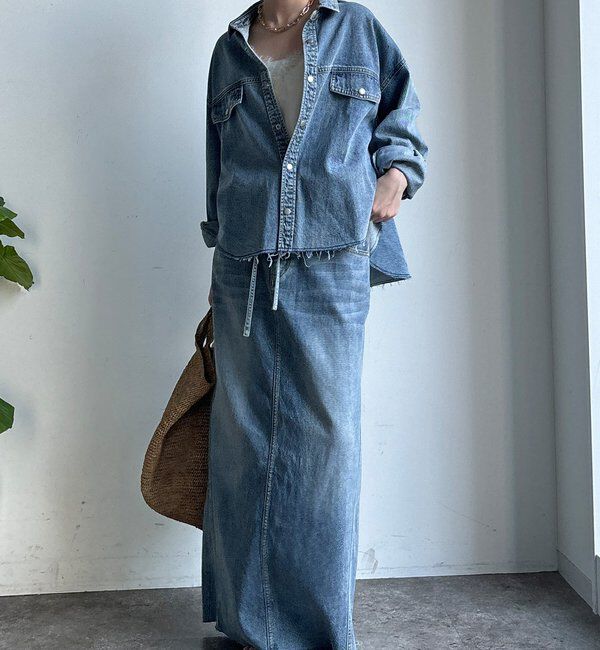  「【セットアップ可能】ベルト付デニムタイトスカート」|スカート|