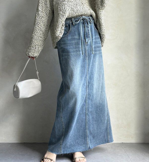  「【セットアップ可能】ベルト付デニムタイトスカート」|スカート|