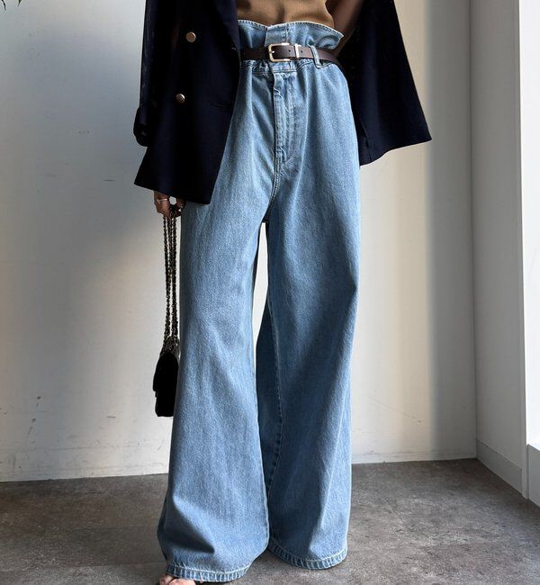  「ウエスト折り返しギャザーデニム」|デニム|