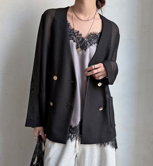  「メッシュノーカラーバックリボンジャケット」|テーラードジャケット|