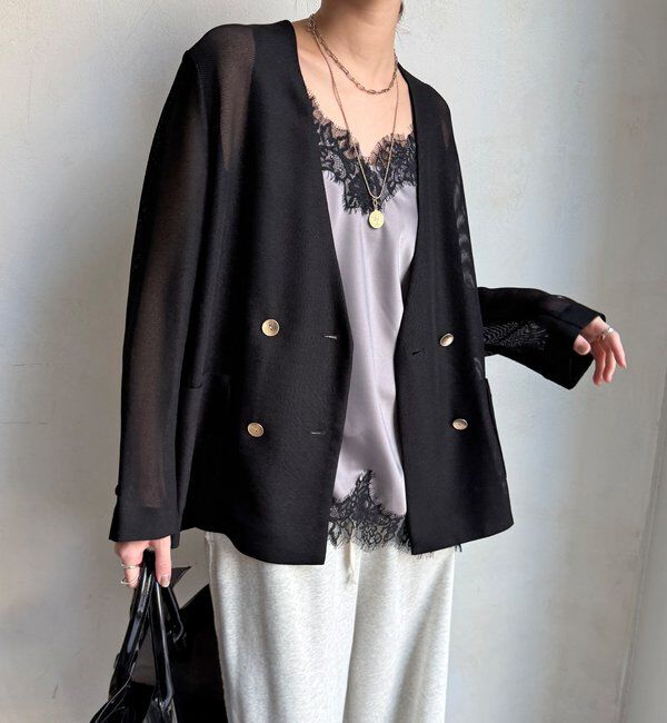  「メッシュノーカラーバックリボンジャケット」|テーラードジャケット|