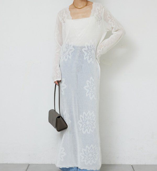  「【手洗い可】メッシュニットドレス」|ワンピース|ホワイト