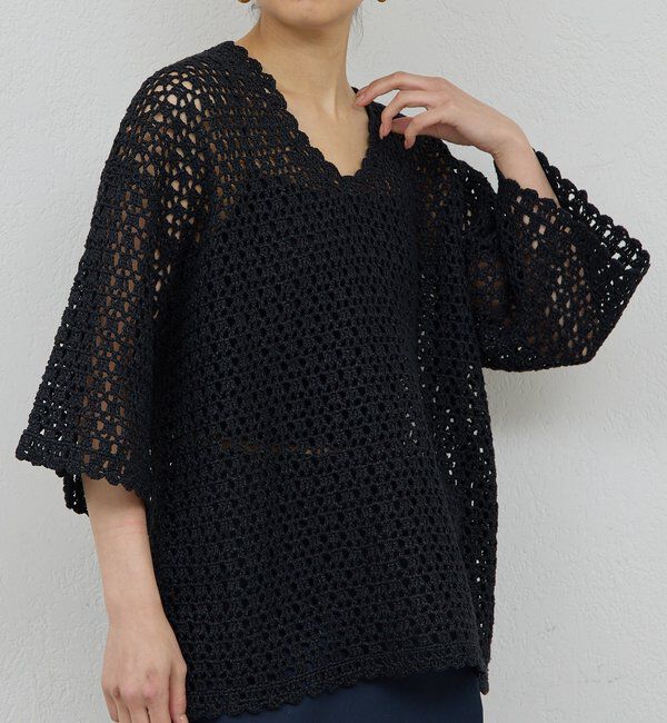  「【HERITANOVUM】コットンペーパークロシェットプルオーバー」|ニット・セーター|ブラック