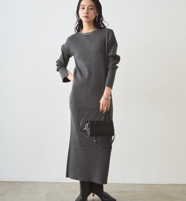  「リブニットワンピース」|ワンピース|グレー