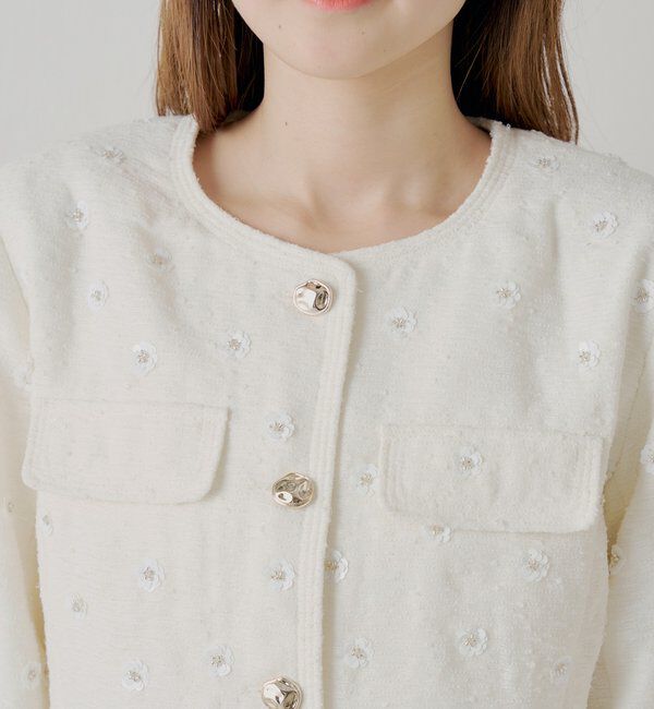  「【SALON by Chico】フラワービジューツイードクルージャケット」|その他|