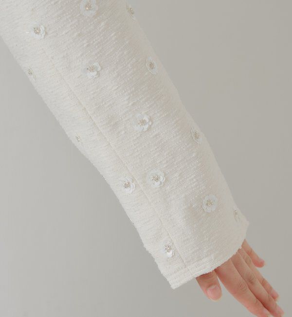  「【SALON by Chico】フラワービジューツイードクルージャケット」|その他|