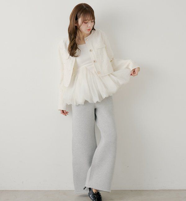  「【SALON by Chico】フラワービジューツイードクルージャケット」|その他|