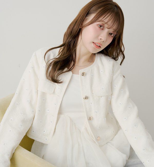  「【SALON by Chico】フラワービジューツイードクルージャケット」|その他|