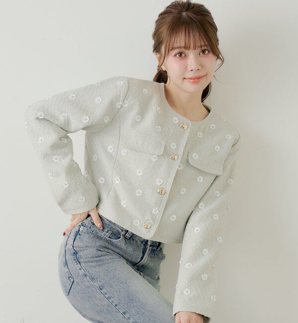  「【SALON by Chico】フラワービジューツイードクルージャケット」|その他|