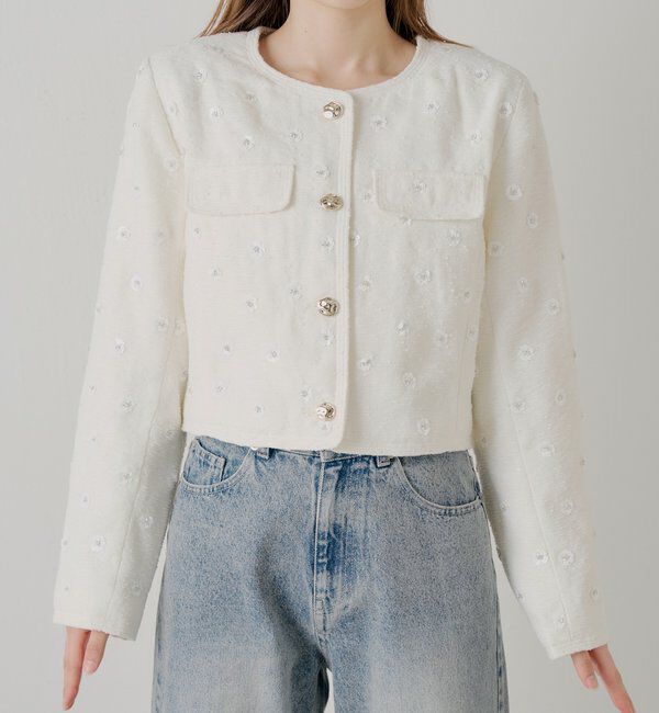  「【SALON by Chico】フラワービジューツイードクルージャケット」|その他|