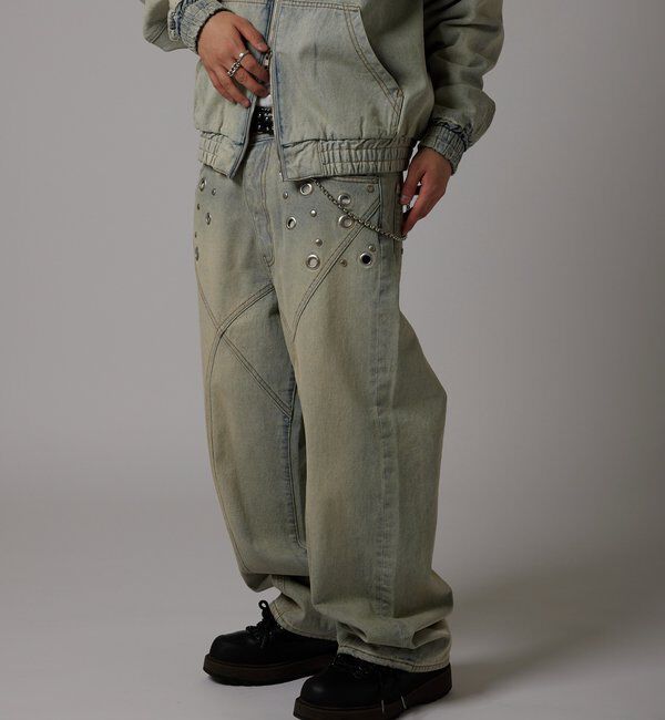  「アイレットスタッズスウィッチングブラストワイドデニム」|デニム|