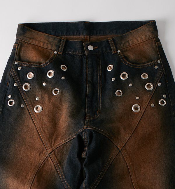  「アイレットスタッズスウィッチングブラストワイドデニム」|デニム|