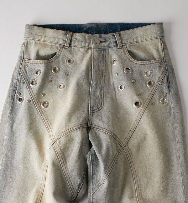  「アイレットスタッズスウィッチングブラストワイドデニム」|デニム|