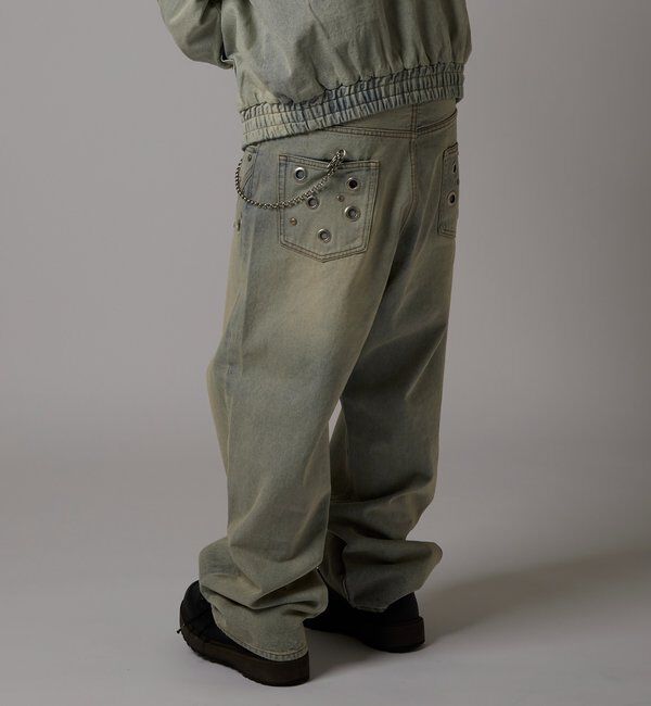  「アイレットスタッズスウィッチングブラストワイドデニム」|デニム|