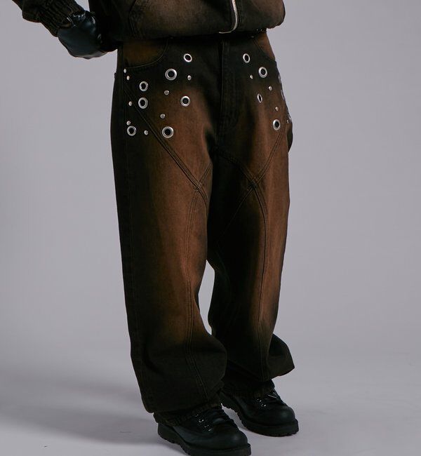  「アイレットスタッズスウィッチングブラストワイドデニム」|デニム|