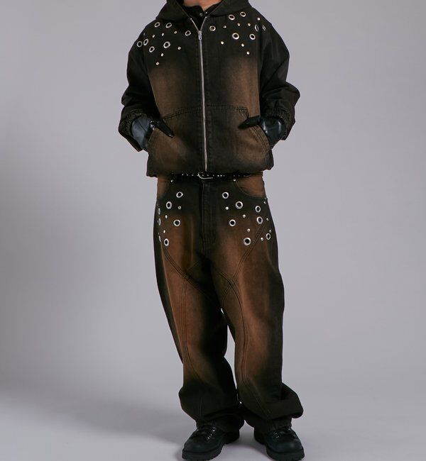  「アイレットスタッズスウィッチングブラストワイドデニム」|デニム|