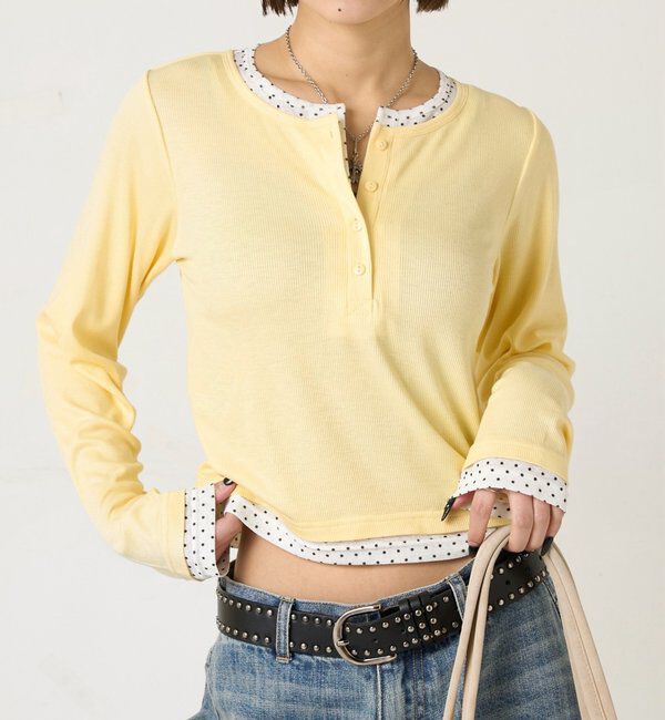  「【WEB限定カラーあり/ドット柄】レイヤードヘンリートップス」|Tシャツ・カットソー|イエローその他1