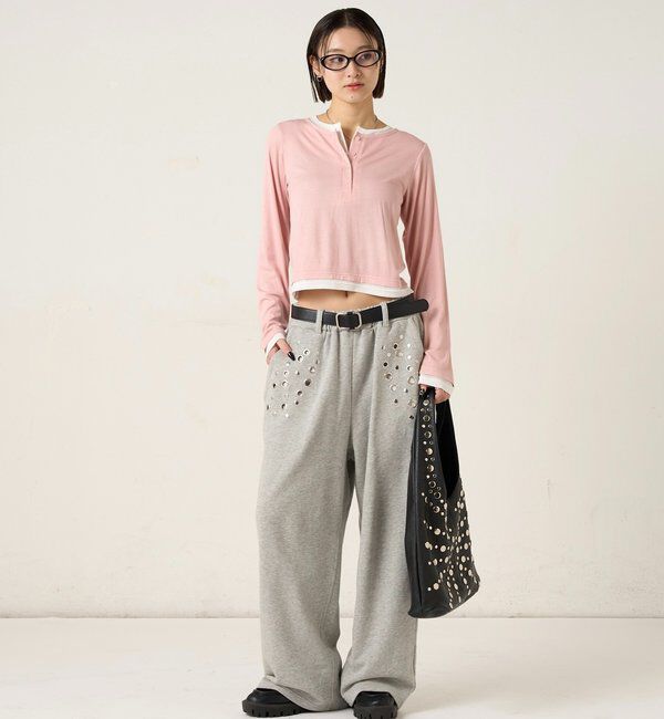  「【WEB限定カラーあり/ドット柄】レイヤードヘンリートップス」|Tシャツ・カットソー|