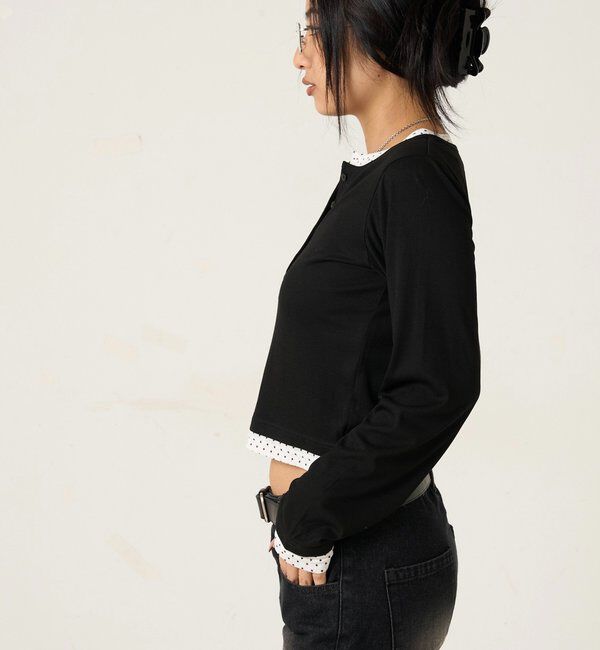  「【WEB限定カラーあり/ドット柄】レイヤードヘンリートップス」|Tシャツ・カットソー|