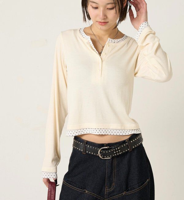  「【WEB限定カラーあり/ドット柄】レイヤードヘンリートップス」|Tシャツ・カットソー|