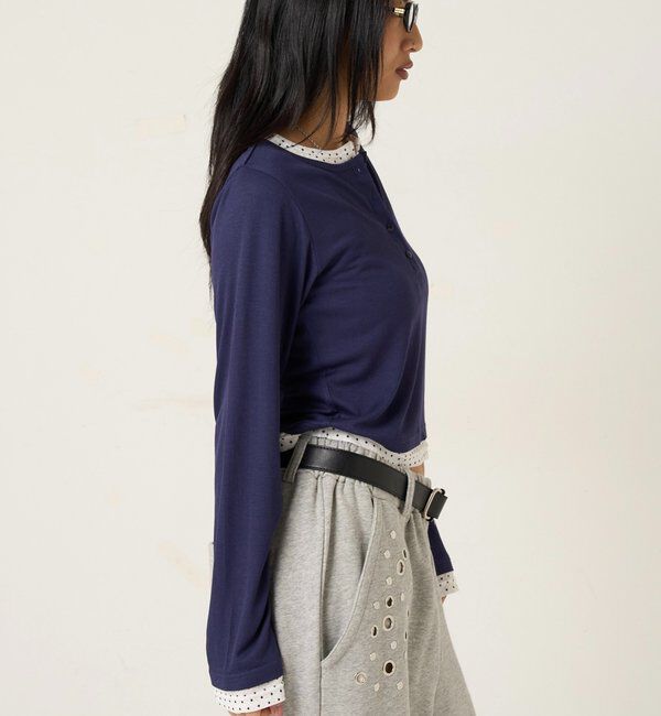  「【WEB限定カラーあり/ドット柄】レイヤードヘンリートップス」|Tシャツ・カットソー|