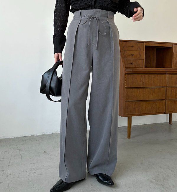  「【低身長サイズあり】ピンタックリボンパンツ」|チノ|