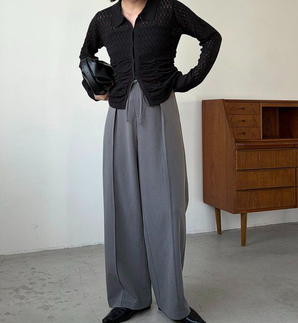  「【低身長サイズあり】ピンタックリボンパンツ」|チノ|