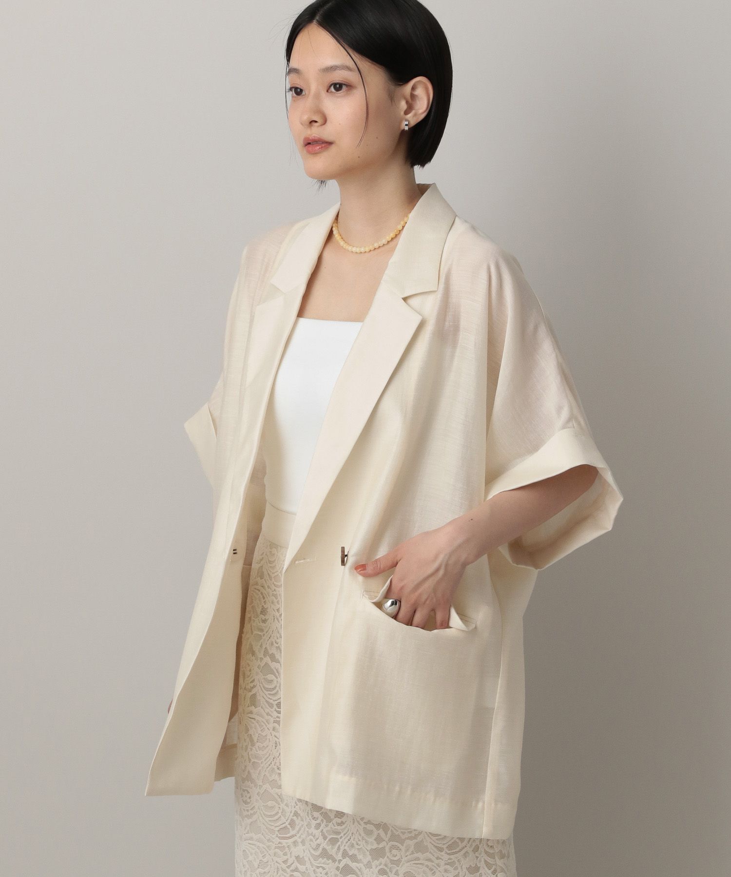 A part by 「アセテートリネン半袖ジャケット」|テーラードジャケット|