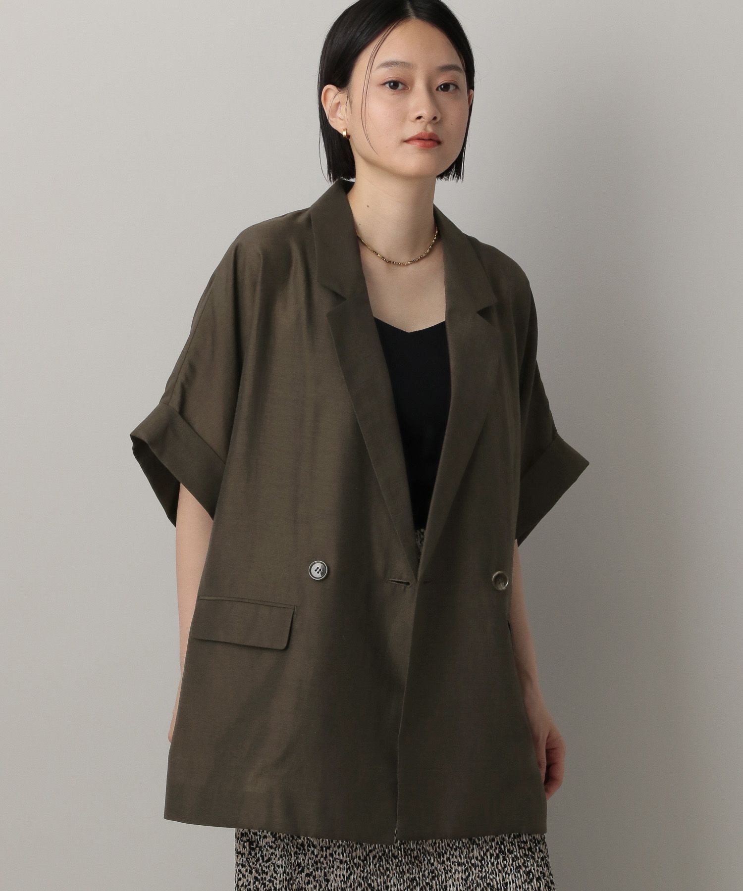A part by 「アセテートリネン半袖ジャケット」|テーラードジャケット|ブラウン