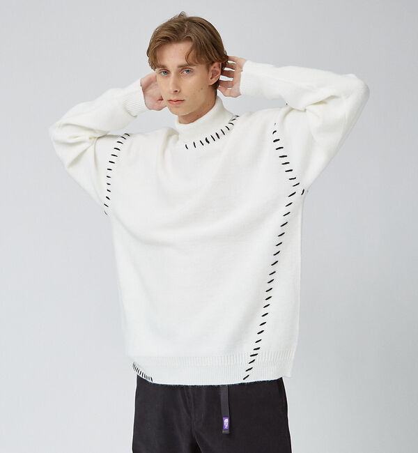 ABAHOUSE「【AH ABAHOUSE】ハンドステッチ タートルネック オーバー ニット」|ニット・セーター|ホワイト