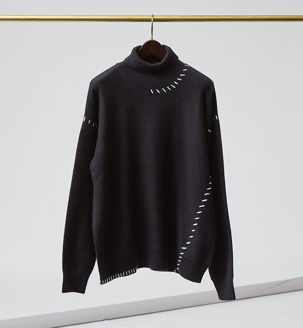 ABAHOUSE「【AH ABAHOUSE】ハンドステッチ タートルネック オーバー ニット」|ニット・セーター|ブラック