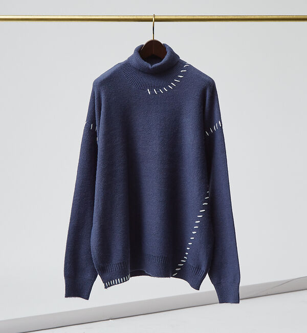 ABAHOUSE「【AH ABAHOUSE】ハンドステッチ タートルネック オーバー ニット」|ニット・セーター|ブルーグレー