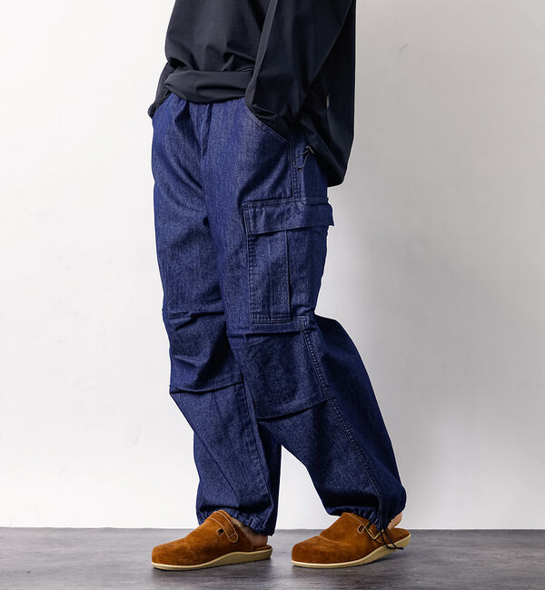 ABAHOUSE「【Lee/リー】フリーサイズ リラックスワイドカーゴパンツ FLeeasy CA」|カーゴ|ダークネイビー