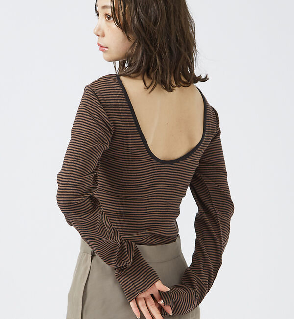 Rouge vif「【Robert P. Miller】パネルリブ バックオープンロンT / 背あき」|Tシャツ・カットソー|ブラウン