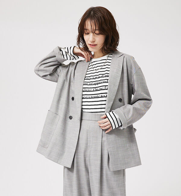 abahouse mavie「【LEE掲載・セットアップ対応】メランジ調ダブルジャケット/リネンライクジャケッ」|テーラードジャケット|