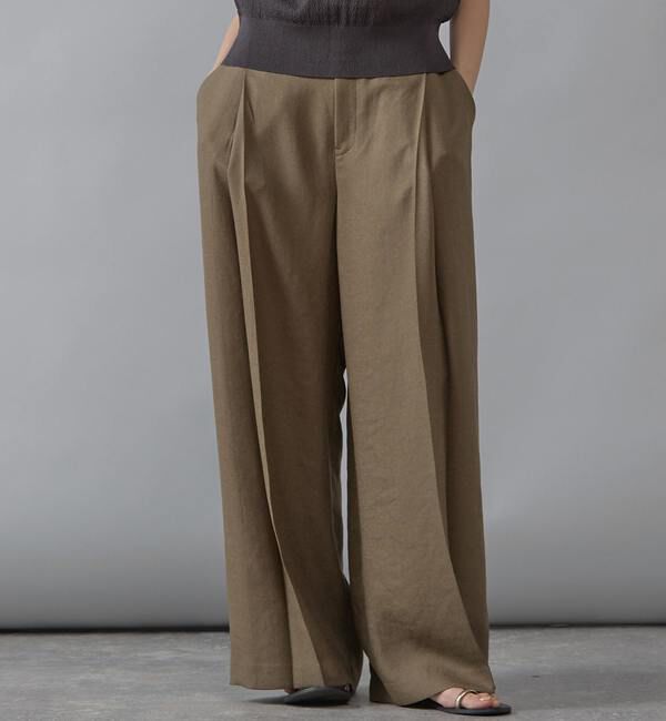 Liesse「《定番》麻調タックワイドパンツ」|その他|カーキ