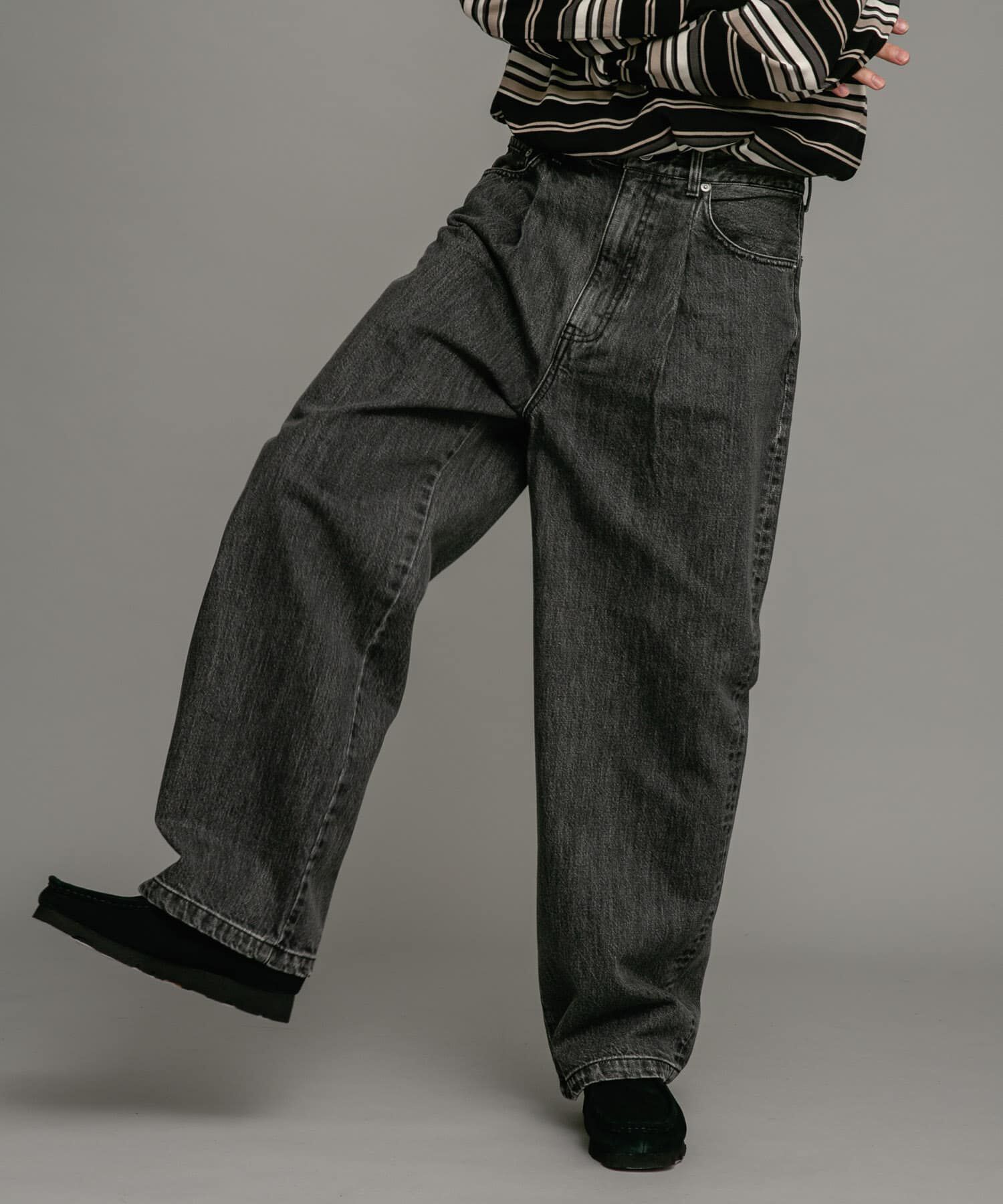 Sonny Label 「タックワイドデニムパンツ」|デニム|ブラック