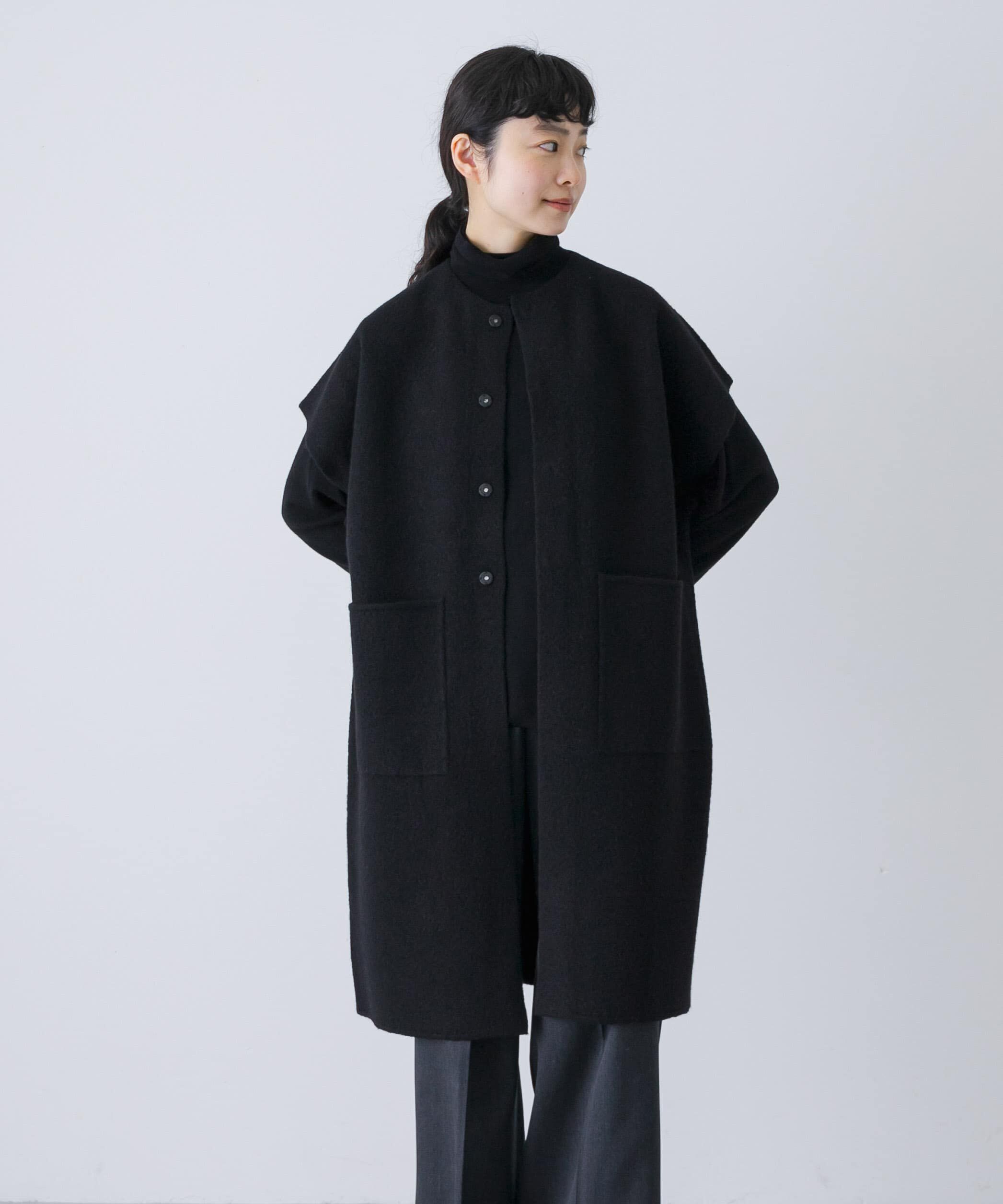 かぐれ「圧縮ウールフレンチロングジレ」|ベスト・ジレ|ブラック