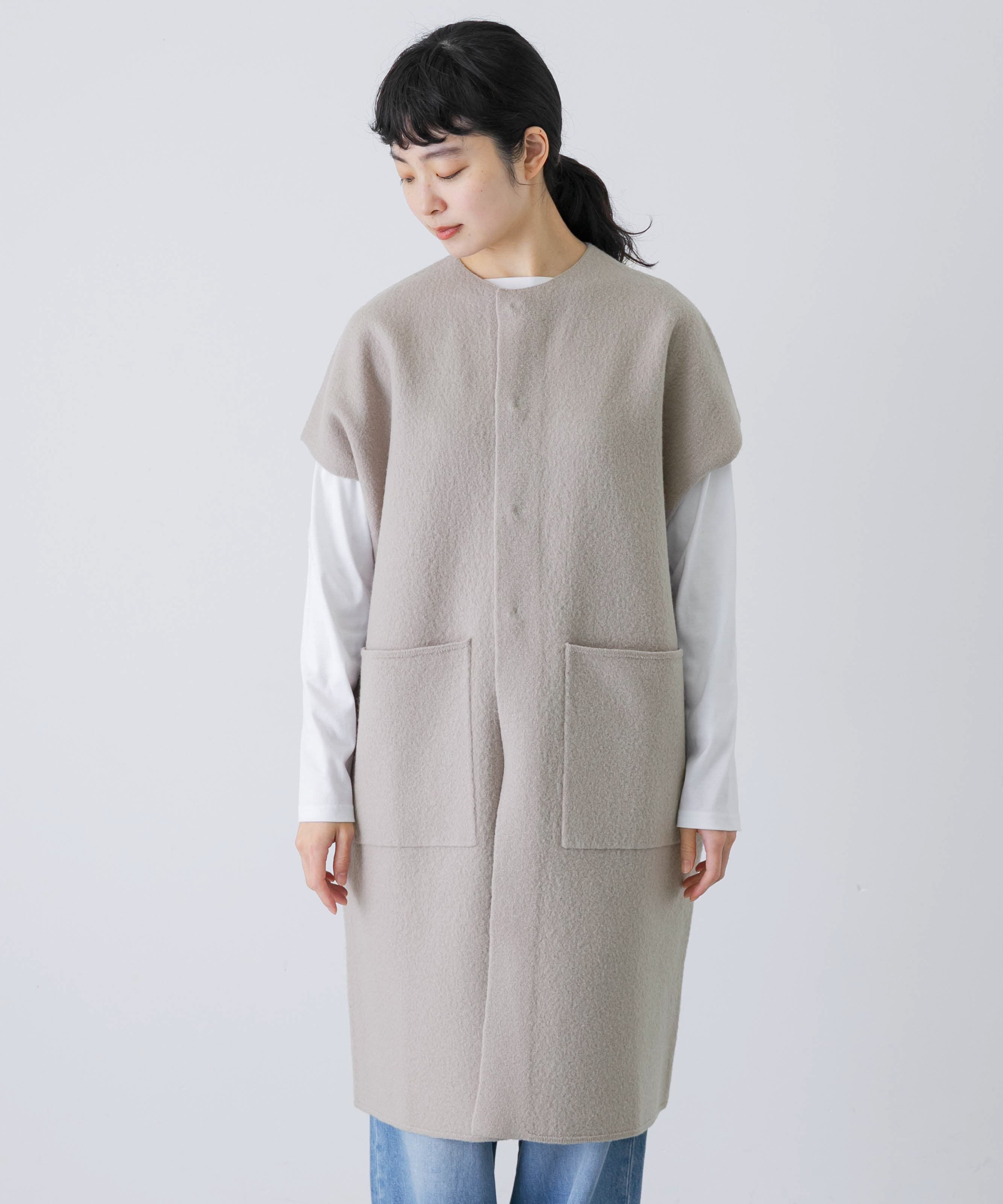 かぐれ「圧縮ウールフレンチロングジレ」|ベスト・ジレ|